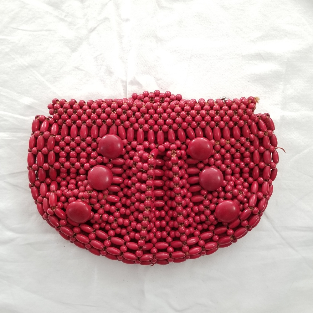 Vintage Czechoslovakian Wood Bead Purse